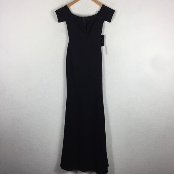 NWT Lulus Lynne Black Off-the-Shoulder Stretch Crepe Maxi Dress Gown XS - Picture 3 of 13